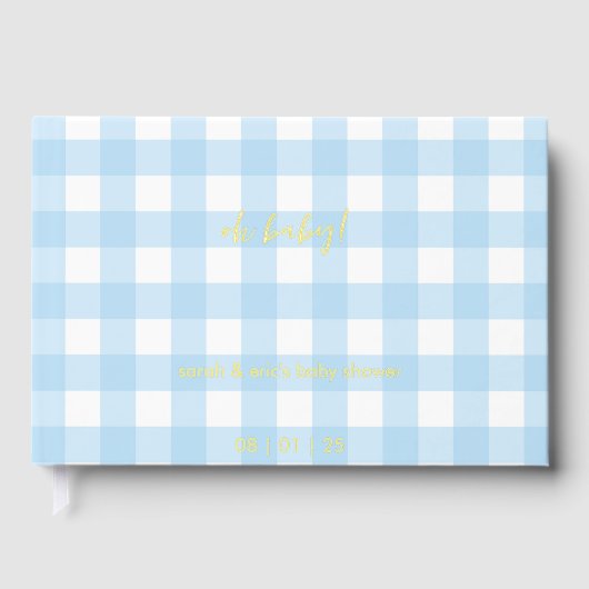 Blue Gingham Baby Shower Guest Book Gästebuch (Vorderseite)