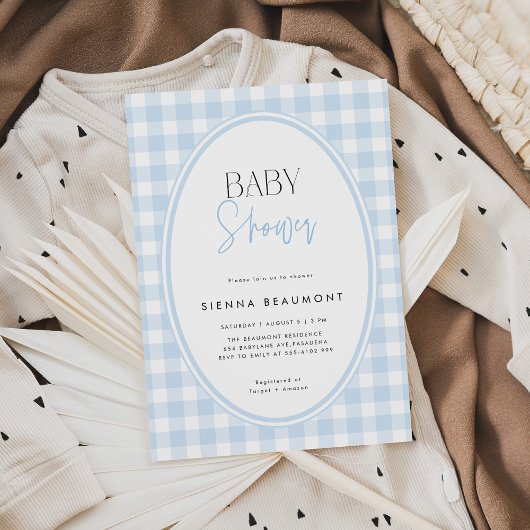Blue Gingham Baby Shower Invitation Einladung