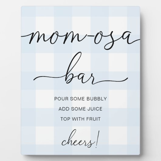 Blue Gingham Baby Shower Mama-osa Bar Sign Fotoplatte (Vorderseite)
