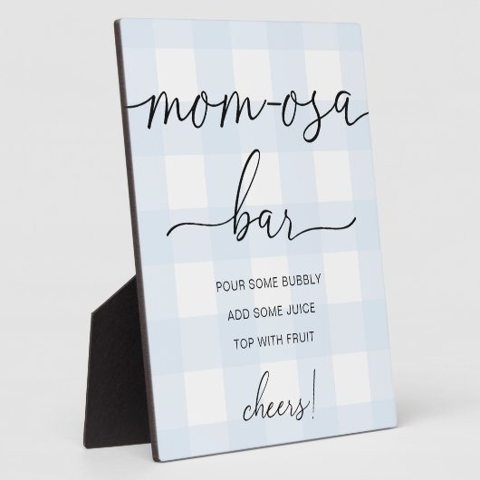 Blue Gingham Baby Shower Mama-osa Bar Sign Fotoplatte (Seite)