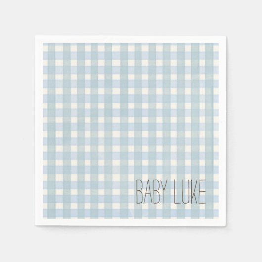 Blue Gingham Baby Shower Napkin Serviette (Vorderseite)
