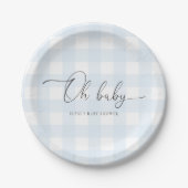 Blue Gingham Baby Shower Pappteller (Vorderseite)