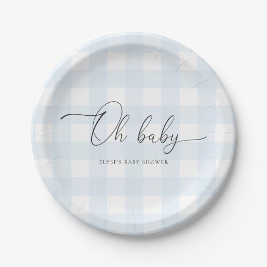 Blue Gingham Baby Shower Pappteller (Vorderseite)
