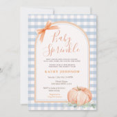 Blue Gingham Baby Sprinkle Pumpkin Baby Dusche Einladung (Vorderseite)