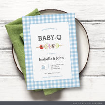 Blue Gingham BabyQ Couple Baby Shower Einladung