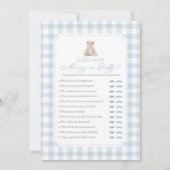 Blue Gingham Bär Baby Shower Mommy oder Daddy Spie Einladung (Vorderseite)