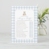 Blue Gingham Bär Baby Shower Mommy oder Daddy Spie Einladung (Stehend Vorderseite)