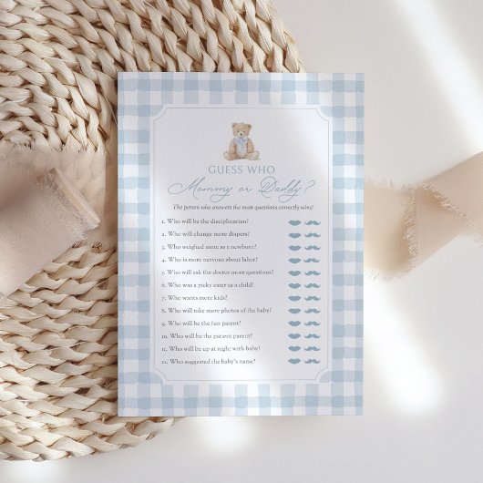 Blue Gingham Bär Baby Shower Mommy oder Daddy Spie Einladung