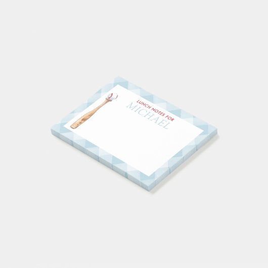 Blue Gingham Baseball Kids Custom Lunch Box Post-it Klebezettel (angewinkelt)