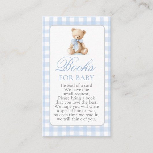 Blue Gingham Bear Baby Shower Boy Books for Baby Begleitkarte (Vorderseite)