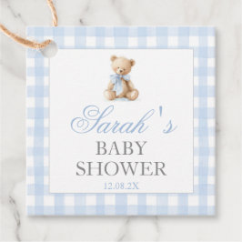 Blue Gingham Bear Baby Shower Favor Tags Geschenkanhänger