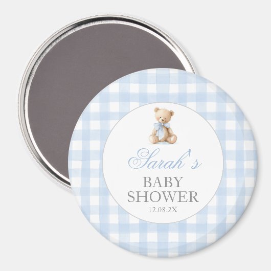 Blue Gingham Bear Baby Shower Magnet (Vorderseite/Rückseite)