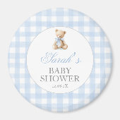 Blue Gingham Bear Baby Shower Magnet (Vorne)