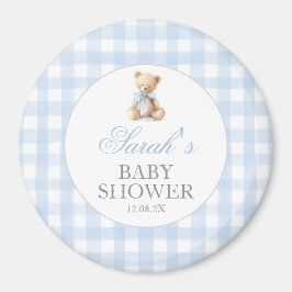 Blue Gingham Bear Baby Shower Magnet