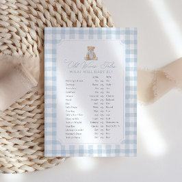 Blue Gingham Bear Baby Shower Old Wives Tales Einladung