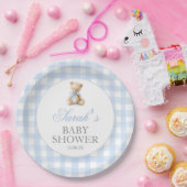 Blue Gingham Bear Baby Shower Pappteller (Party)