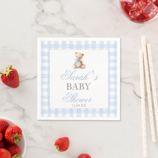 Blue Gingham Bear Baby Shower Serviette (Beispiel)