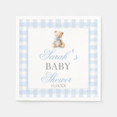 Blue Gingham Bear Baby Shower Serviette (Vorderseite)