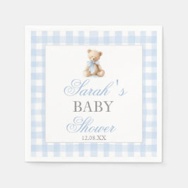 Blue Gingham Bear Baby Shower Serviette