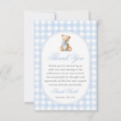 Blue Gingham Bear Grand millennial Dankeskarte (Vorderseite)