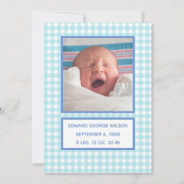 Blue Gingham Birth Announcement Card Ankündigung