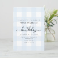 Blue Gingham Birthday Einladung