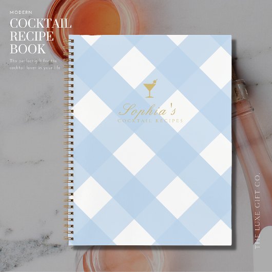 Blue Gingham Blank Cocktail Rezept Notizblock
