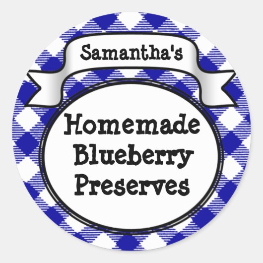 Blue Gingham Blueberry Jelly Jam Jar/Lid Label Runder Aufkleber (Vorderseite)