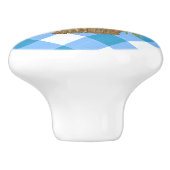 Blue Gingham Blume Basket Vintag Country Keramikknauf (Seitenansicht)