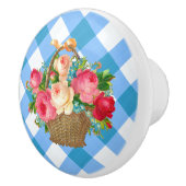 Blue Gingham Blume Basket Vintag Country Keramikknauf (Rechts)