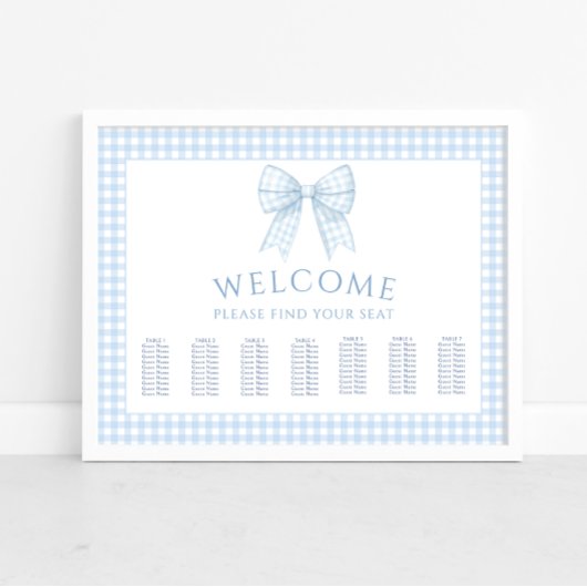 Blue Gingham Boho Babydusche Sitzkarte Poster