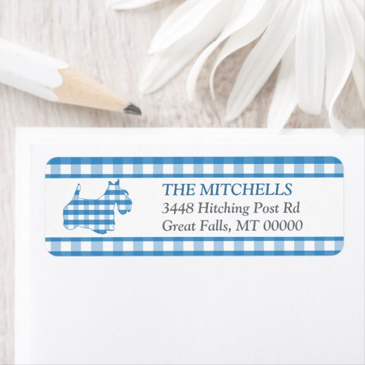 Blue Gingham Border Scottie Dog (Insitu)