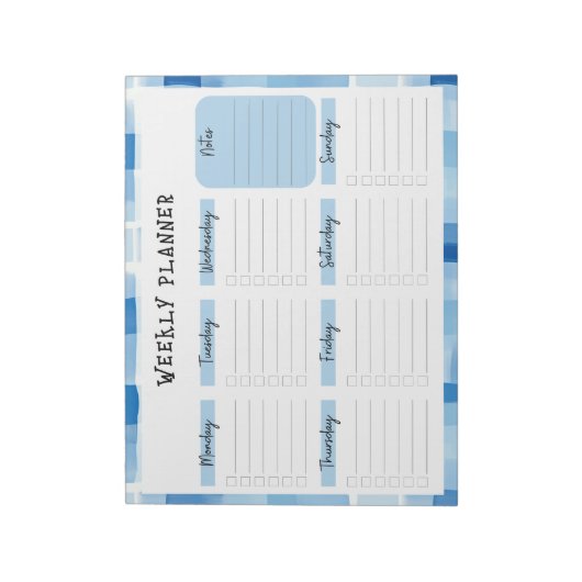 Blue Gingham Border, Undated Weekly Planner Notizblock (Rotiert)