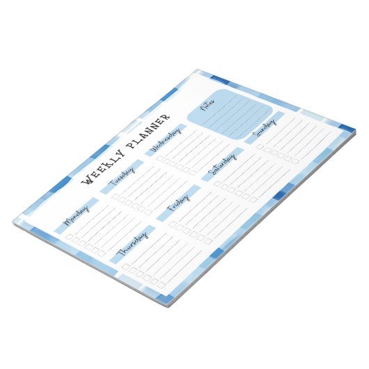 Blue Gingham Border, Undated Weekly Planner Notizblock (angewinkelt)
