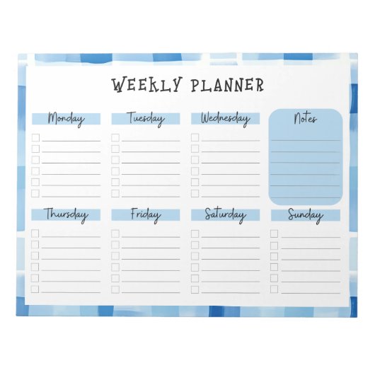 Blue Gingham Border, Undated Weekly Planner Notizblock (Vorderseite)
