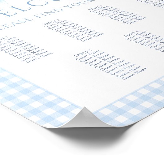Blue Gingham Bow Baby Duschkarte Poster (Ecke)