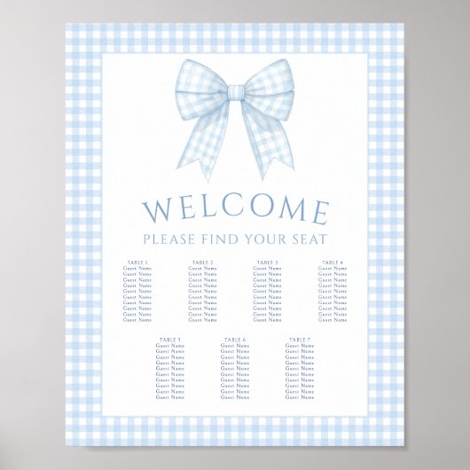 Blue Gingham Bow Baby Duschkarte Poster (Vorne)