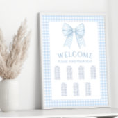 Blue Gingham Bow Baby Duschkarte Poster