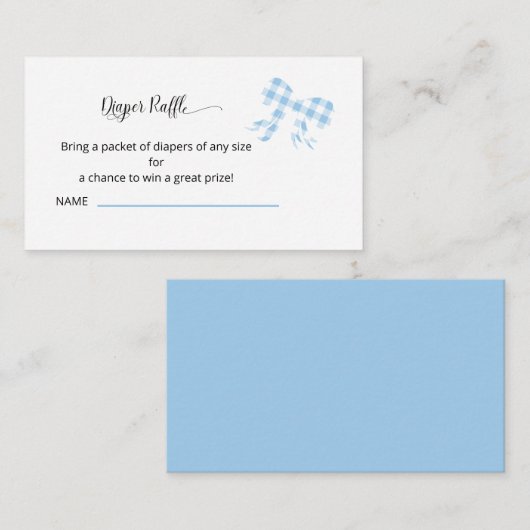 Blue Gingham Bow Diaper Raffle Enclosure Card Begleitkarte (Vorne/Hinten)