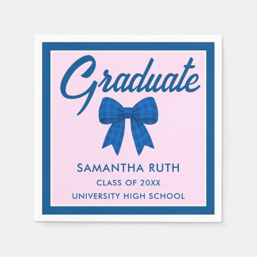 Blue Gingham Bow Graduation Party Serviette (Vorderseite)