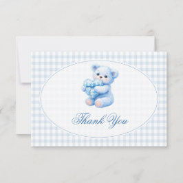 Blue Gingham Bow Heart Teddy Bear Baby Shower Einladung