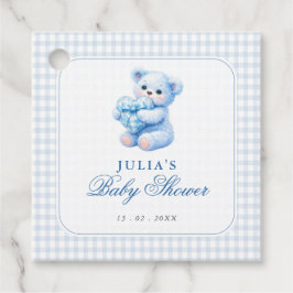 Blue Gingham Bow Heart Teddy Bear Baby Shower Geschenkanhänger