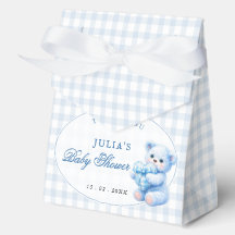 Blue Gingham Bow Heart Teddy Bear Baby Shower