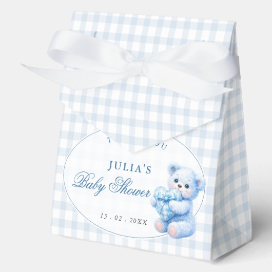 Blue Gingham Bow Heart Teddy Bear Baby Shower Geschenkschachtel (Vorderseite)