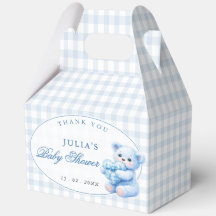 Blue Gingham Bow Heart Teddy Bear Baby Shower