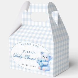 Blue Gingham Bow Heart Teddy Bear Baby Shower Geschenkschachtel