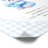 Blue Gingham Bow Heart Teddy Bear Baby Shower Poster (Ecke)