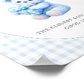 Blue Gingham Bow Heart Teddy Bear Baby Shower Poster (Ecke)