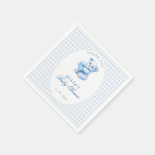 Blue Gingham Bow Heart Teddy Bear Baby Shower Serviette (Ecke)