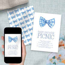 Blue Gingham Bow Krawatte Baby Shower Picnic